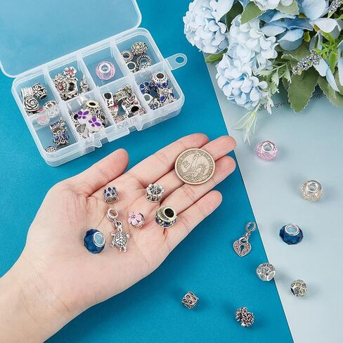 PH PandaHall 60 Styles Large Hole European Lampwork Beads Murano Glass Beads Rhinestone Spacers Metal Dangle Pendant Charms for Snake Chain Bracelet Bangle Necklace, 60pcs in Saudi Arabia