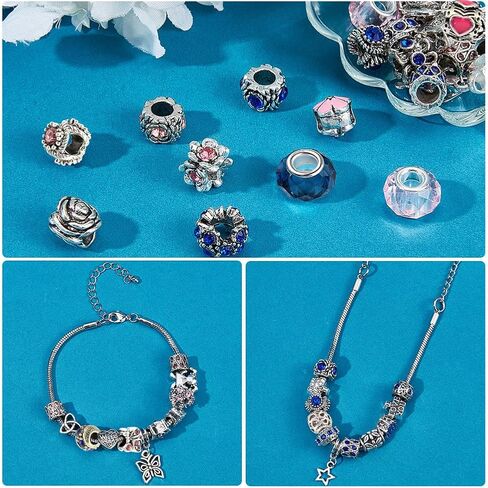 PH PandaHall 60 Styles Large Hole European Lampwork Beads Murano Glass Beads Rhinestone Spacers Metal Dangle Pendant Charms for Snake Chain Bracelet Bangle Necklace, 60pcs in Saudi Arabia