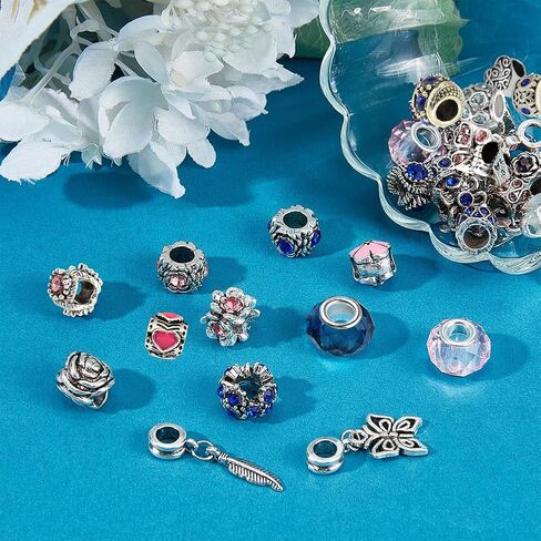 PH PandaHall 60 Styles Large Hole European Lampwork Beads Murano Glass Beads Rhinestone Spacers Metal Dangle Pendant Charms for Snake Chain Bracelet Bangle Necklace, 60pcs in Saudi Arabia