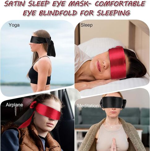 4pcs Satin Sleep Mask,Silk Blind Folds for Adult Play,Blockout Light Soft Adjustable Eye Mask Sleep,Comfortable Blindfold and Hand for Women Men,Adult Party Favors(150cm/59inch) in Saudi Arabia