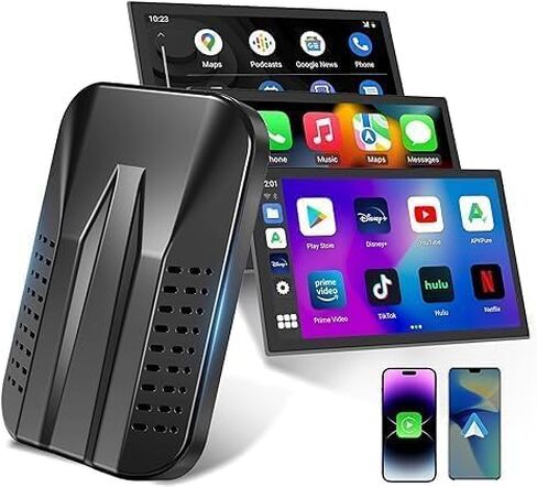 محول CarPlay اللاسلكي مع Netflix YouTube Google Play، محول Android Auto اللاسلكي لسيارات CarPlay السلكية في المصنع، صندوق CarPlay Ai، واي فاي 5 جيجا هرتز، بطاقة TF، النسخ المتطابق، لهاتف iPhone/Android in Kuwait