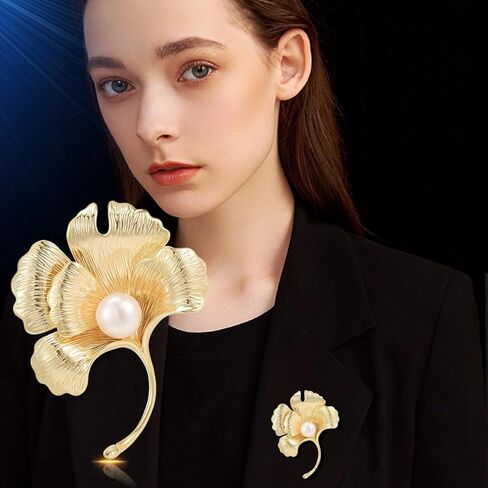 Leaf Brooches Rhinestone Freshwater Pearls Ginkgo Leaves Brooch Pin 18k Gold Plated Leaves Lapel Pins Jewelry Valentine's Day Birthday Gifts for Women Girls in Saudi Arabia