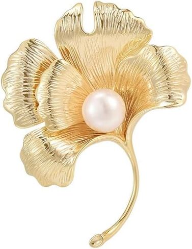 Leaf Brooches Rhinestone Freshwater Pearls Ginkgo Leaves Brooch Pin 18k Gold Plated Leaves Lapel Pins Jewelry Valentine's Day Birthday Gifts for Women Girls in Kuwait