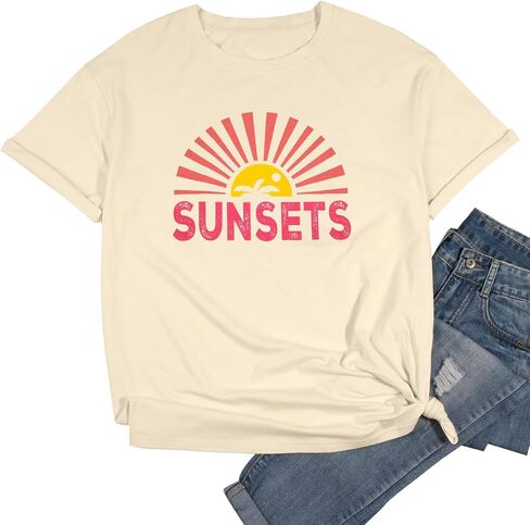 Forever Chasing Sunsets T Shirt Sunset Palm Tree Shirt Summer Beach Vacation Tops Women Oversized Graphic tees in Saudi Arabia