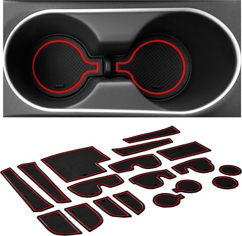 CupHolderHero fits Hyundai Elantra Accessories 2017-2018 Premium Custom Interior Non-Slip Anti Dust Cup Holder Inserts, Center Console Liner Mats, Door Pocket Liners 18pc Set (Red Trim) in Saudi Arabia