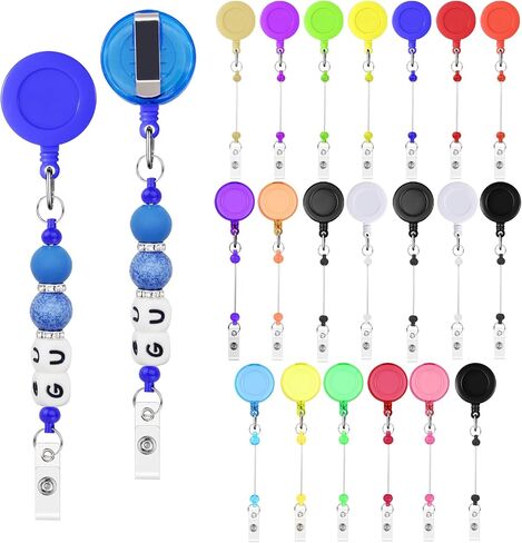 20 Pcs Beadable Retractable Badge Reel Holders Clip, DIY Badge Holder Retractable Clip with Blank Beadable Keychain Bar, ID Name Badge Holder Reels for Nurse Teacher Hanging Card Gift(Colorful) in Saudi Arabia