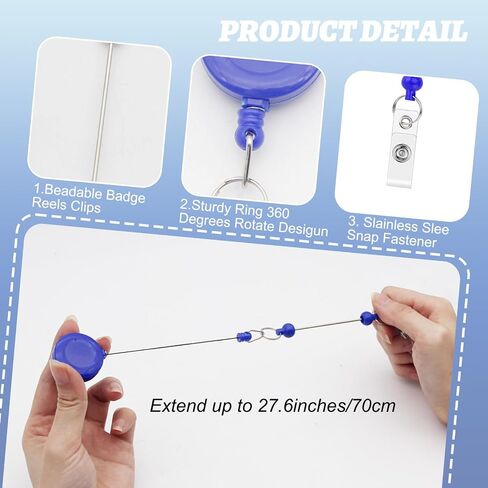 20 Pcs Beadable Retractable Badge Reel Holders Clip, DIY Badge Holder Retractable Clip with Blank Beadable Keychain Bar, ID Name Badge Holder Reels for Nurse Teacher Hanging Card Gift(Colorful) in Saudi Arabia