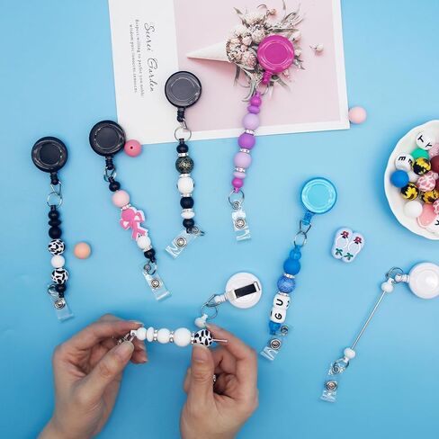 20 Pcs Beadable Retractable Badge Reel Holders Clip, DIY Badge Holder Retractable Clip with Blank Beadable Keychain Bar, ID Name Badge Holder Reels for Nurse Teacher Hanging Card Gift(Colorful) in Saudi Arabia