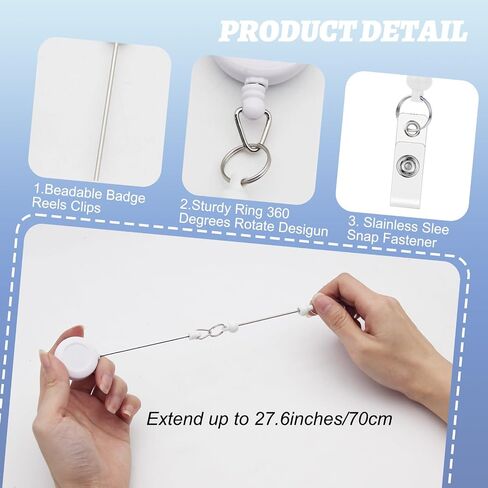 20 Pcs Beadable Retractable Badge Reel Holders Clip, DIY Badge Holder Retractable Clip with Blank Beadable Keychain Bar, ID Name Badge Holder Reels for Nurse Teacher Hanging Card Gift(Colorful) in Saudi Arabia