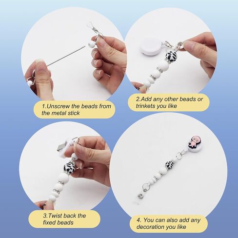 20 Pcs Beadable Retractable Badge Reel Holders Clip, DIY Badge Holder Retractable Clip with Blank Beadable Keychain Bar, ID Name Badge Holder Reels for Nurse Teacher Hanging Card Gift(Colorful) in Saudi Arabia