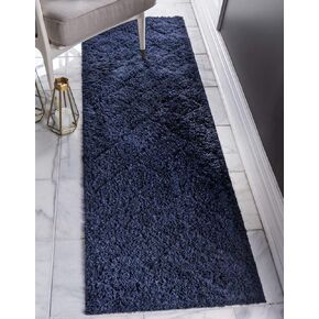 Unique Loom Trellis Shag Collection Plush Geometric Modern Moroccan Lattice Navy Blue Runner Rug (2' 7 x 10' 0)