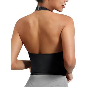 YEOREO Women's Halter Crop Top V Neck Workout Going Out Tank Top Hazel Padded Sleeveless Backless Trendy Summer Camisole