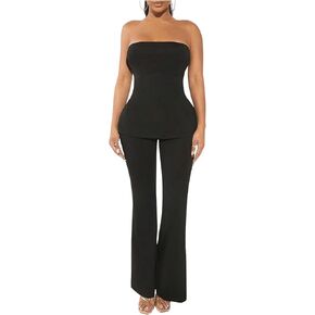 GORGLITTER Women's Strapless Bandeau Tube Top and Flare Leg Pants Two Piece Pants Outfits in Saudi Arabia