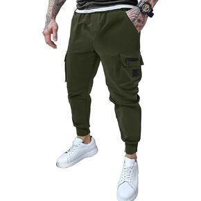 Men's Cargo Pants Fashion Joggers Casual Elastic Waisted Tapered Sweatpants Hiking Pant with Pockets