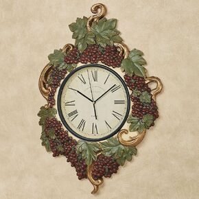 Touch of Class Vigne Elegante Handpainted Grapes Wall Clock Dark Red - 24.5 Inches High