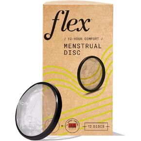 Flex Menstrual Discs, Disposable Period Discs, Reduce Cramps & Dryness, Beginner-Friendly Tampon Alternative, Capacity of 5 Super Tampons, Made in Canada, 12 Count (Pack of 1) in Saudi Arabia