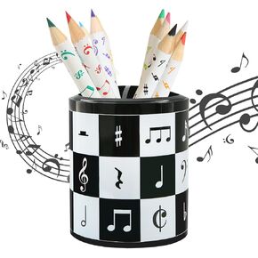 Winterworm Music Pencil Pen Container,Black Pencil Cup Musical Melody Theme Pen Holder Cup Pencil Pot Desk Organizer for Home Office Desktop Decoration Gift (Music Score)