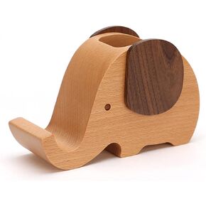 Pencil Holder Creative Elephant Gifts Toys Wooden Cute Pencil Holder and cell Phone Stand Organizer for Office Desk