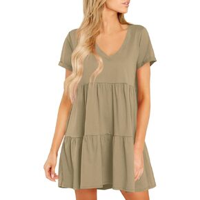 Cosonsen Womens Summer Casual Dresses 2024 Short Sleeve V-Neck Tshirt Dress Flowy Babydoll Dress