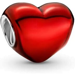 Metallic Red Heart Charm 925 Sterling Silver Pendant,Girl Jewelry Bead Gift for Women Bracelet&Necklace