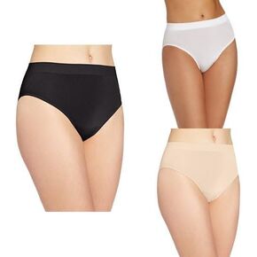 Wacoal Women's B-Smooth Hi-Cut Panty, Black/White/Naturally Nude Large