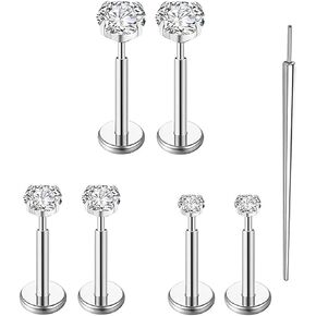 20g/18g/16g G23 Titanium Flat Back Earrings Stud Threadless Helix Tragus Labret Cartilage Lip Medusa Conch Piercing Jewelry Nose Rings Studs for Women Men Hypoallergenic
