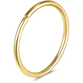 14k Solid Gold Thin Nose Ring Hoop, Handmade 26g/22g/20g Nose Piercing Jewelry, 6/8/10mm Diameter Hypoallergenic Real Gold Nose Rings for Women Men