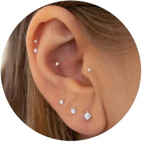 16G/18G/20G Tiny CZ Stud Earrings, Gold Flat Back Earrings, Threadless Cartilage Tragus Piercing Conch Stud Nose Helix Stud