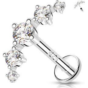 Melighting Sterling Silver Conch Piercing Jewelry Internally Threaded 16G Curved Silver Helix Earring Clear CZ 925 Silver Cartilage Earring Helix Stud Flat Back Earring 8mm