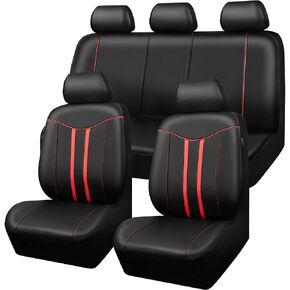 CAR-GRAND Piping Leather Car Seat Covers Full Set, Universal Stylish Automotive Waterproof Seat Covers with Airbag Compatible,2 Zipper Bench Design,Fit 90% SUV,Truck,Sedan (Black Grey)