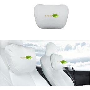 Seat Headrest Pillow Tes la Neck Pillow Designed for Tes la Model Y/3 Neck Support Cushion Genuine Nappa Leather Invisible Strap(White letter)
