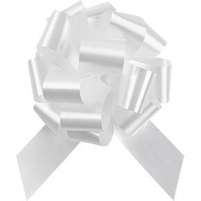 Restaurantware Gift Tek 5.5 Inch Ribbon Pull Bows 10 Satin Pull Bows - 20 Loops Instant Pull Design White Plastic Flower Bows For Gifts Large For Wedding Baskets And Gift Wrapping