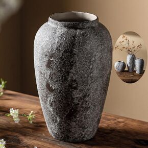Rustic Extra Large Ceramic Vase, Distressed Terracotta Pottery Tall Decorative Vases, Concrete Vases Clay Stone Antique Big Vase for Home Decor (7 in X 13.4 in)