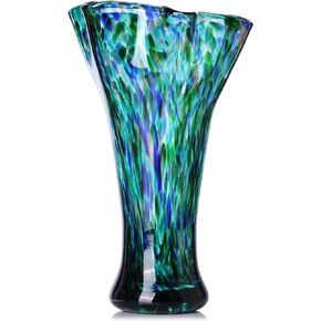 9.8" Tall Glass Vases for Decor,Teal Glass Vase,Teal Vases Home Decor,Green Flower Vase Centerpieces,Colored Glass Vase for Bookshelf,Table,Indoor,Modern Art Glass Vases for Centerpieces Wedding