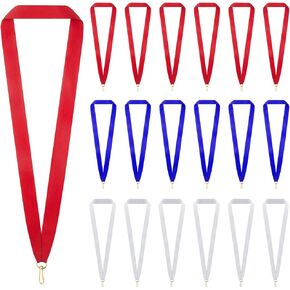 30 Pcs Award Ribbon Medal Ribbons for Medal Red Blue White Lanyards with Snap Clips Flat Lanyard Holder for Competitions Sports Meeting Party Student Awards, 3 Colors