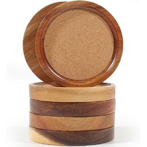 Wood Coasters for Drinks - Absorbent Coasters Set of 6, Natural Wooden Drink Coasters for Home Decor Tabletop Protection Suitable for Kinds of Cups, 4.13 Inches