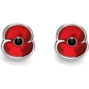 Dainty Poppy Flower Stud Earrings for Women Girls Silver Plated Hypoallergenic Cute Red Enamel Flowers Cartilage Tragus Post Unique Memorial Day Jewelry Gifts Souvenirs