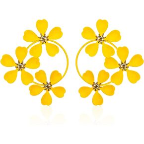 Summer Boho Exaggerate Metal Flower Stud Earrings for Women Girls Flower Round Shaped Earrings with Gold Bud