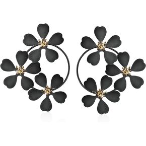 Summer Boho Exaggerate Metal Flower Stud Earrings for Women Girls Flower Round Shaped Earrings with Gold Bud