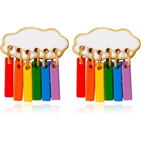 Unique Cute Personalized Hypoallergenic 14k Gold Colorful Enamel Rainbow White Clouds Dangle Drop Stud Earrings for Women Girls Statement Elegant Jewelry Gifts