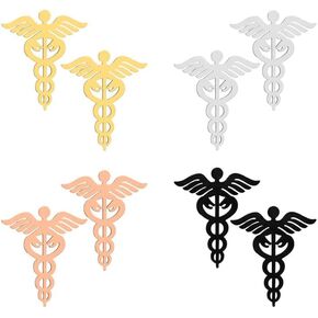 4 Pairs Medical Symbol Studs Earrings Tiny Stainless Steel Caduceus Angel Nurse Earrings Graduation Jewelry Gifts for Nurse Doctor RN Student