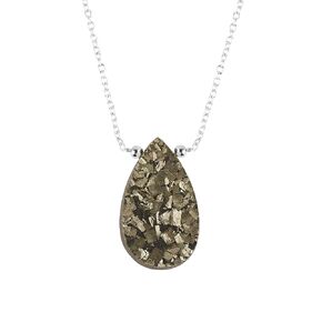 Natural Pyrite Druzy Pear Cabochon Necklace, Gemstone Pendant Necklace, Genuine Gemstone, Birthstone, Gift for Her, Healing Stone, 18 Inch