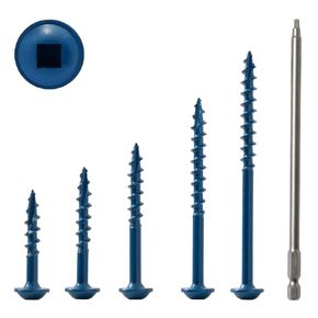 LIONMAX Pocket Hole Screws Assortment Kit, 400 PCS in 5 Sizes, 8 x 1", 1-1/4", 1-1/2", 2", 2-1/2", Blue Anti-Rust Coated Pocket Hole Screw for Exterior, Square Drive, 150MM Drive Bit Included