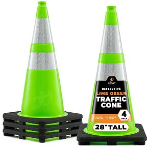 28" Lime Green Traffic Cone - 6 Pack - Dual 6" & 4" Reflective Collar – Multipurpose Premium PVC Safety Cone for Parking, Caution, Construction, Road Crews, Emergency Vehicle - Xpose Safety