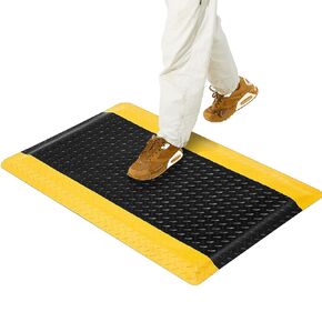 Anti Fatigue Floor Mat Industrial 2' x 3' Heavy Duty Standing Mats 7/8 inch Thick Sponge Base Industrial Floor Mats for Workplace Garage Kitchen Shop Office, Black with Yellow Border