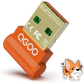 محول بلوتوث USB للكمبيوتر الشخصي - QGOO Bluetooth Dongle 5.3 EDR، مستقبل بلوتوث لاسلكي للكمبيوتر المكتبي والكمبيوتر المحمول بلوتوث Windows 8.1/10/11 (orange-019)