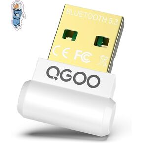 USB Bluetooth Adapter for PC - QGOO Bluetooth Dongle 5.3 EDR, Wireless Bluetooth Receiver for Desktop Computer Laptop Bluetooth Windows 8.1/10/11（white-080）