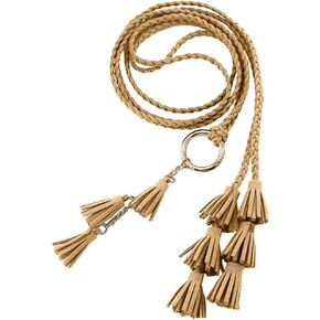 Women Girls PU Leather Waist Belt Chain Skinny Rope with Double Tassel for Dress Skirt