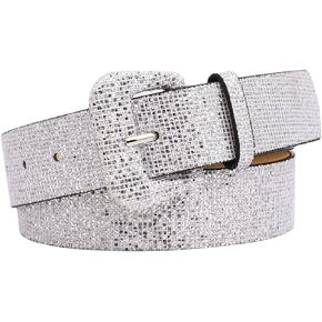 Women’s Glitter Sequin Waist Belt for Dress Jeans Casual Skinny Belt Vintage Cinch Belt for Girls Ladies