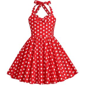 Kids Vintage Polka Dot 50s Girls Dress 1950s Dresses for Girls Halter Dress Princess Flower Girl Dress A Line Retro Sleeveless Swing Vintage 1950s Cocktail Dress Heart Neck Red Polka Dot 9-10 Years